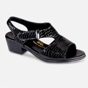 SAS Black Croc SunTimer Summer Sandal Heel 7 M 272396